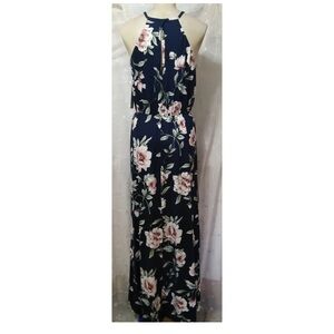 New FRENCH GREY Stitch Fix Size Medium ZOE Maxi Dress Halter Neck Floral Navy